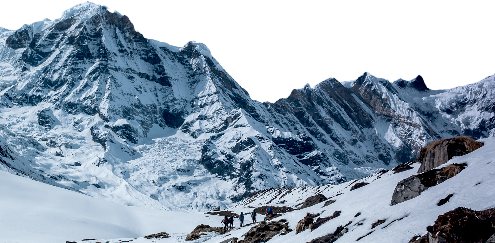 Tourists in the snowy mountains